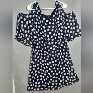 🆑️Connected Apparel  Blue and White Polka Dot Women Dress